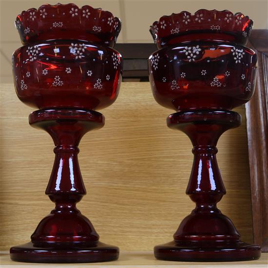 A pair of ruby lustres, with box of loose droplets